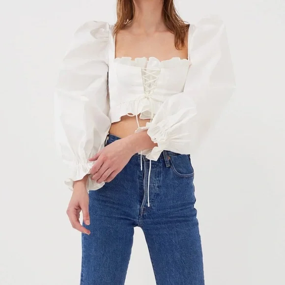 NWT For love and Lemons Heather Long Sleeve Corset Top size XXS white - Picture 2 of 14